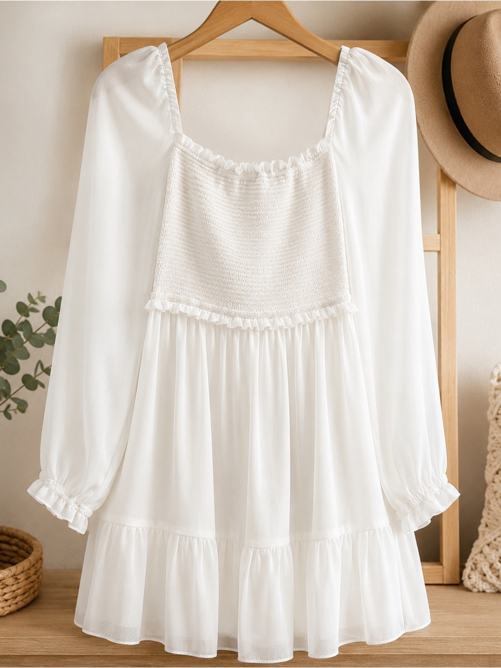 Wilfred White Smocked Top Blouse